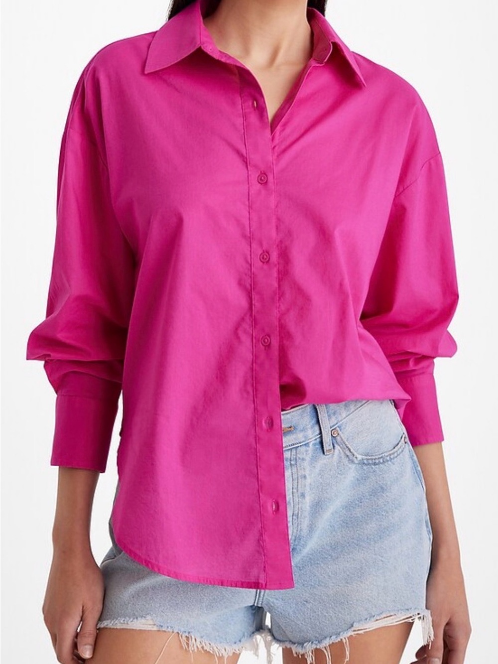 Express Womens Fuchsia Poplin Boyfriend Portofino Shirt Size L Shirt